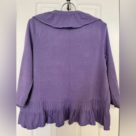 🌸 Christopher & Banks Womens Sz S Purple 3/4 Sleeve Ruffle Cardigan Sweater - Picture 2 of 6